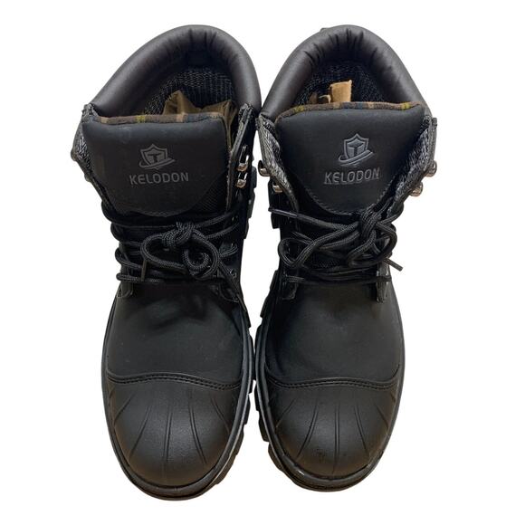 Kelodon Mens Size 9.5 Black Waterproof Steel Toe Memory Foam Non Slip Work Boots